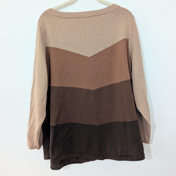 Bob Mackie NWT Chevron Print Knit Sweater Crewneck Pullover Long Sleeve Brown 1X - Picture 8 of 9